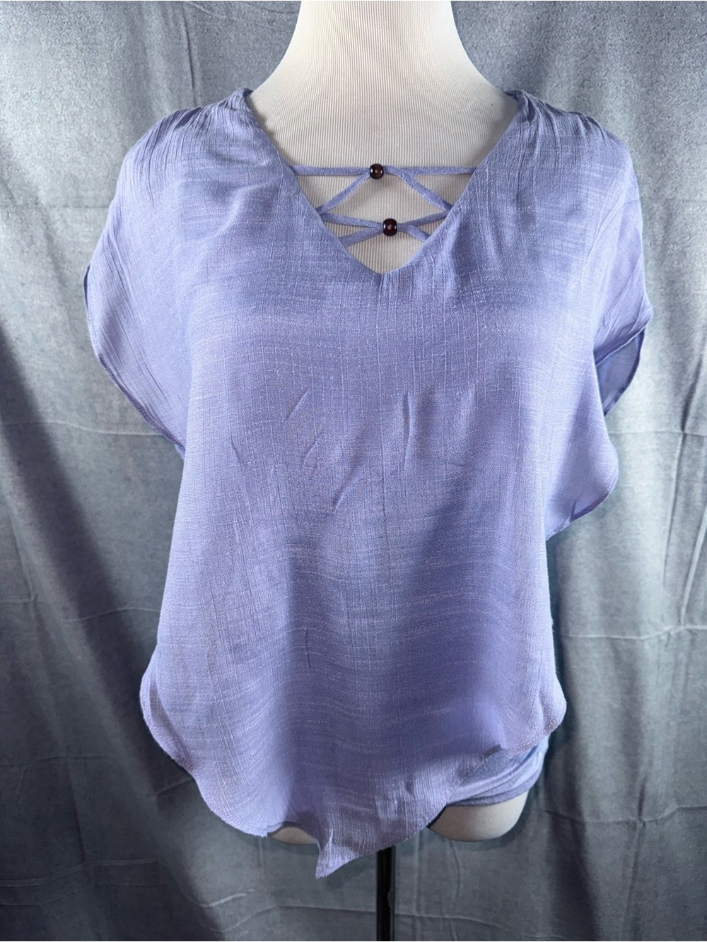 2488-Apt. 9 Lavender Lace-Up V-Neck Blouse
